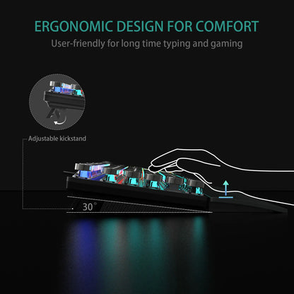 AULA F2088 Full-Size Wired Ergonomic Mechanical Gaming Keyboard with Typewriter Style, Blue Switches, Rainbow LED Backlighting, Removable Wrist Pad, Media Control Knob, Retro Round Keycaps, USB-A Connectivity