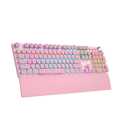 AULA F2088 Full-Size Wired Ergonomic Mechanical Gaming Keyboard with Typewriter Style, Blue Switches, Rainbow LED Backlighting, Removable Wrist Pad, Media Control Knob, Retro Round Keycaps, USB-A Connectivity