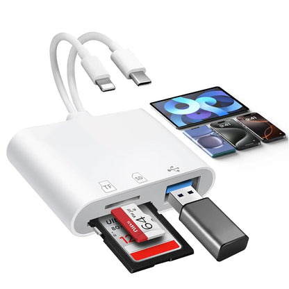 SPGUARD SD Card Reader for iPhone and iPad, Dual Lightning and USB-C Connector, Micro SD Memory Card Reader Adapter for SD, TF Card, and USB Disk Compatibility with iPhone 13-17 Series, iPad, and MacBook