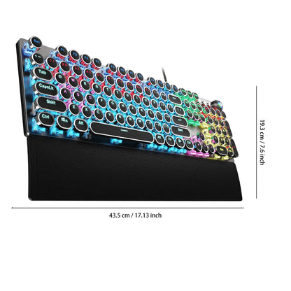 AULA F2088 Full-Size Wired Ergonomic Mechanical Gaming Keyboard with Typewriter Style, Blue Switches, Rainbow LED Backlighting, Removable Wrist Pad, Media Control Knob, Retro Round Keycaps, USB-A Connectivity