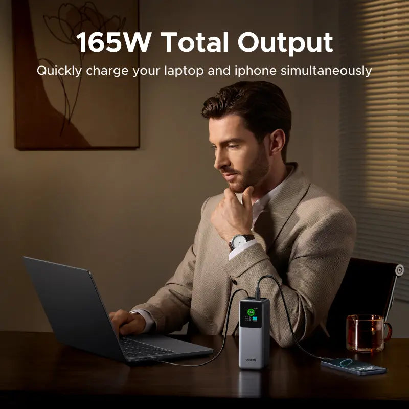 UGREEN Nexode 20,000mAh Power Bank with 165W Output and Retractable USB-C Cable - Portable Fast Charger for Laptops, MacBook Pro/Air, iPhone 16/17, iPad Pro, Galaxy S25 Ultra, Dell, HP, and More